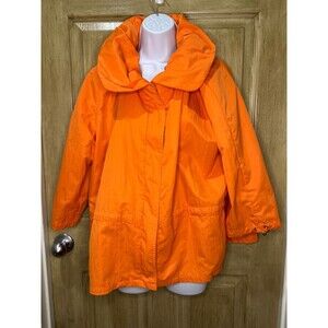 CHICOS Orange 3/4 Sleeve Snap Zip Pockets Adjustable Fit Jacket Windbreaker 3 Lg